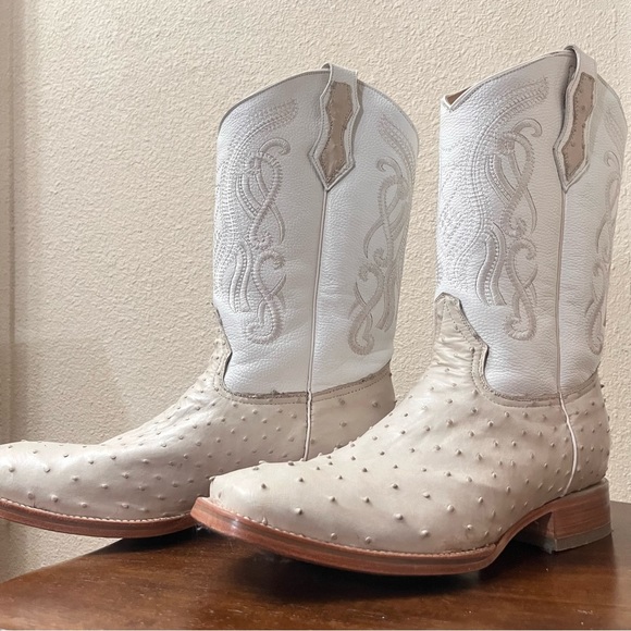 Men’s Genuine Full Quill Ostrich Leather Boot White Western 11.5 - Picture 3 of 7